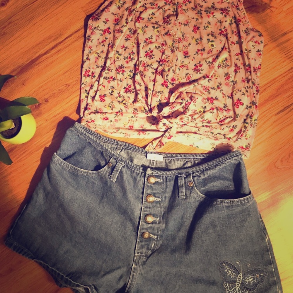 Embroidered jean shorts and top